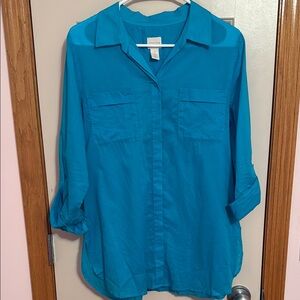 Chico’s Women's Blue Button-Up Top 100% cotton
